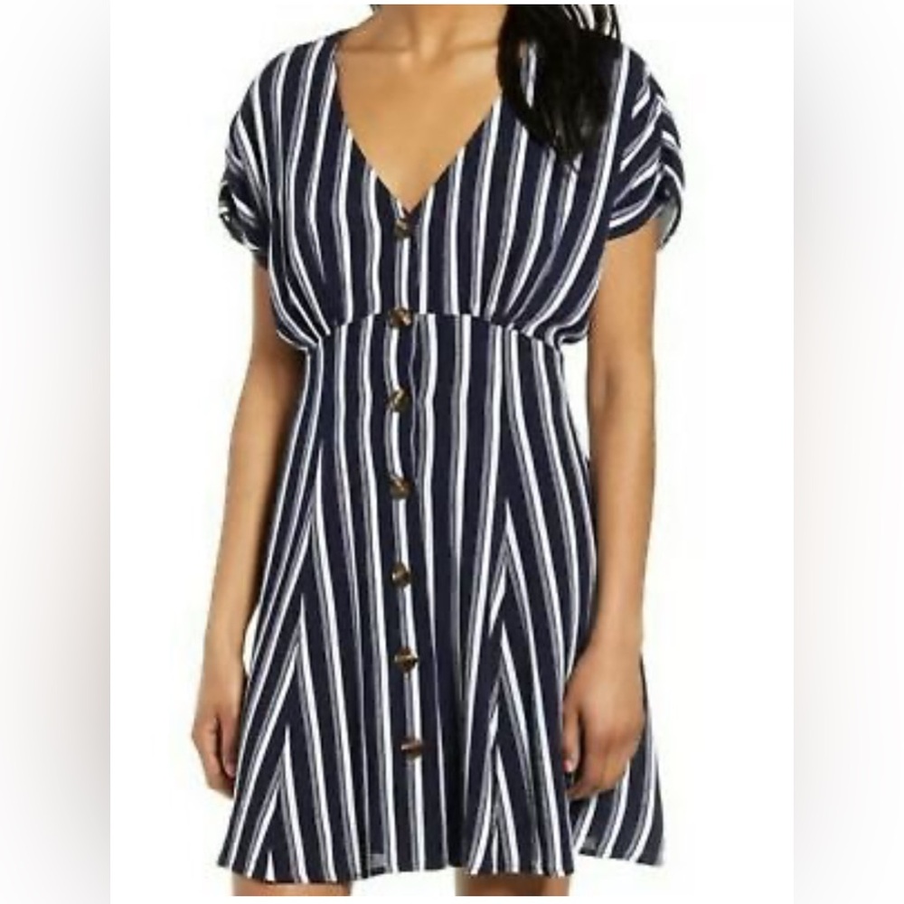 BP Button Front Prairie Minidress Navy Stripped size S